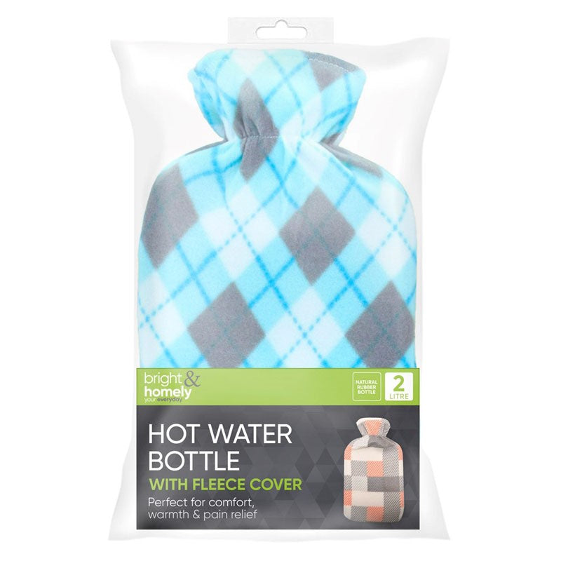 HOT WATER BOTTLE & FLEECE COVER 2L (ASSORTED DESIGNS)