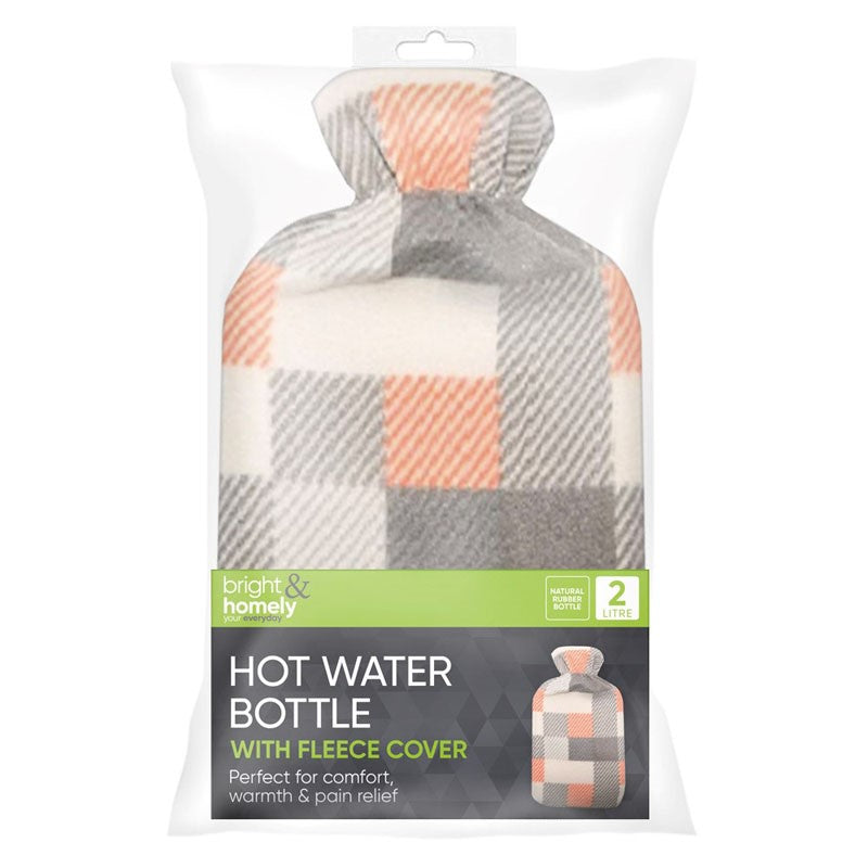 HOT WATER BOTTLE & FLEECE COVER 2L (ASSORTED DESIGNS)
