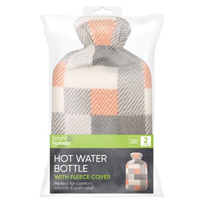 HOT WATER BOTTLE & FLEECE COVER 2L (ASSORTED DESIGNS)